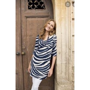 Boden A-Line Navy Blue Ivory Linen Zebra Lined Dress Tunic Sz 10